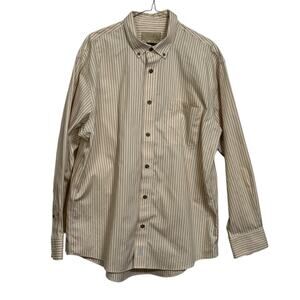 Cabelas Outfitter Series Long Sleeve Shirt Mens Large Beige Button Down Striped